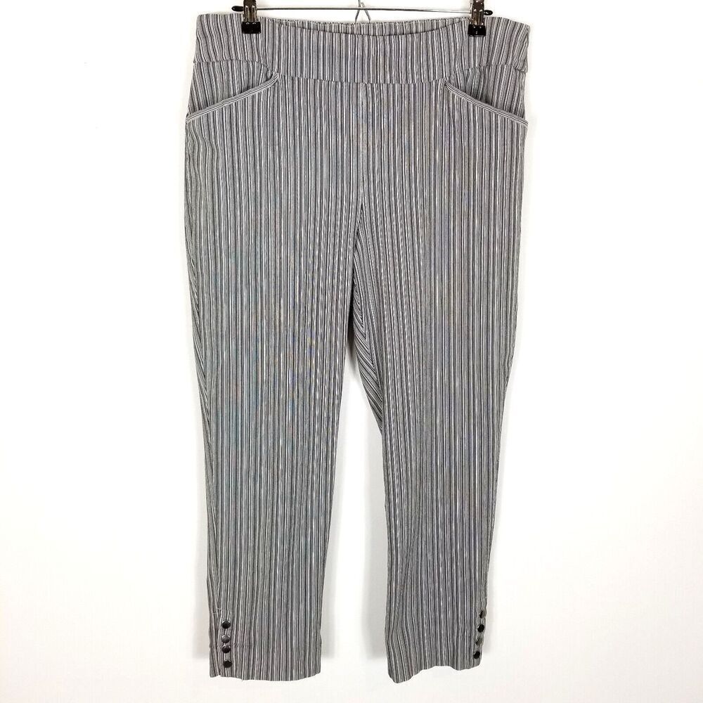 Chicos Women Striped Casual Pulled on Stretch Pants‎ Sz XL Gray White Crop